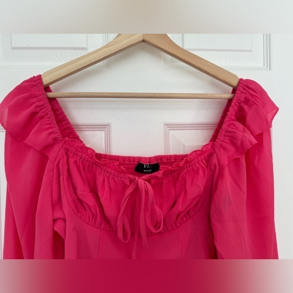 VICI Collection Julie Ruffle Shoulder Crop Top in Pink at Nordstrom, Size MEDIUM - Picture 4 of 11